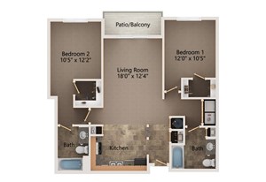Cypress two bedroom floorplan at highland view apartments